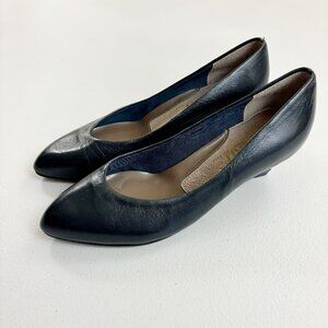EASY SPIRIT Leather Pumps SZ 5 Kitten Heel Career Navy Blue